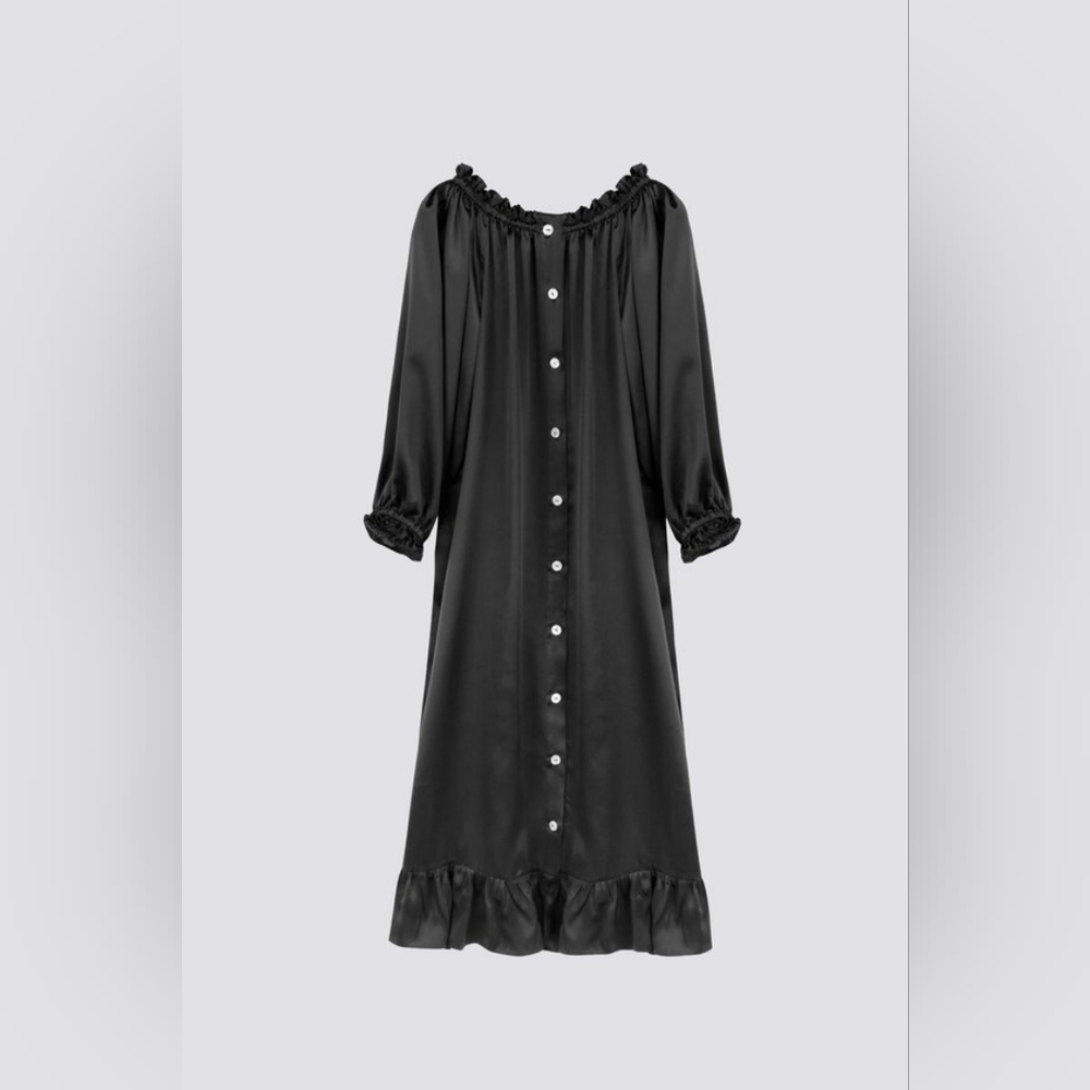 Sleeper 100% silk lounge dress in caviar black - Picture 3 of 10